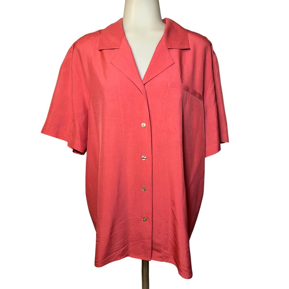 Talbots 100% Silk Women’s Plus Size 12 Button Down Shirt Collard Short Sleeve